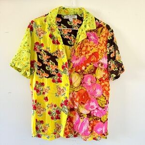 Urban Outfitters Gardenia Fruit Print Patchwork Button-Up Shirt Bright Y2K Retro